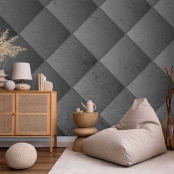 Artgeist Fototapetas - Pilkas symmetry - geometric pattern in concrete pattern with light joints