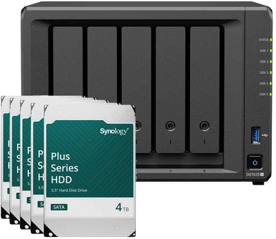 Serveris Synology DS1525+ 20TB Plus HDD NAS-Bundle NAS inkl. 5x 4TB Synology Plus 3.5 col. SATA HDD