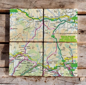 OS Map Ceramic Four Coaster Set - Brecon Beacons National Park