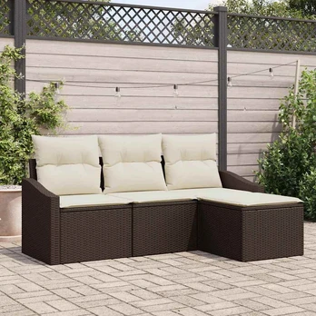 4 dalių sodo sofa set su pagalvėmis ruda poli ratanas
