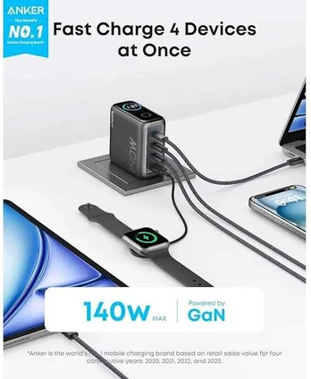Anker Charger 140W 4-Port w/ USB-C Cable Baltas