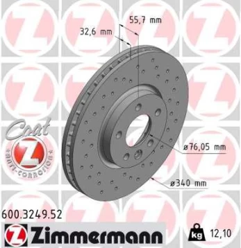 Stabdžių diskas ZIMMERMANN 600.3249.52