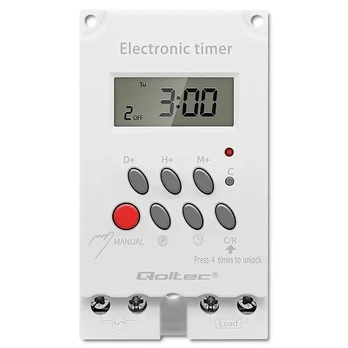 QOLTEC 50629 Elektroninis laikmatis PC0629 DIN bėgiui / LCD