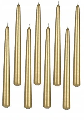 Žvakė tradicinė kūgio formos 40 cm aukso spalvos 8 vnt