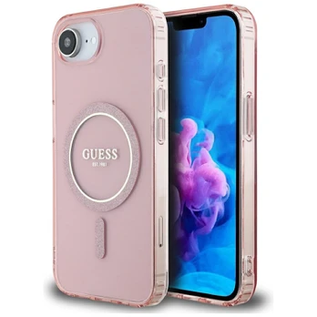Dėklas Guess IML Glitter Circle MagSafe do iPhone 16e rožinė