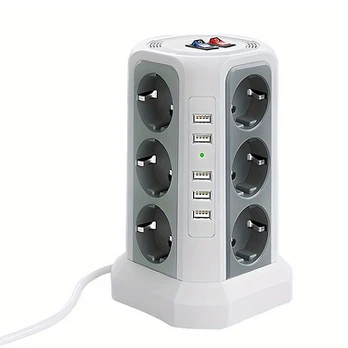 Elektros lizdas, 5 USB, Baltas
