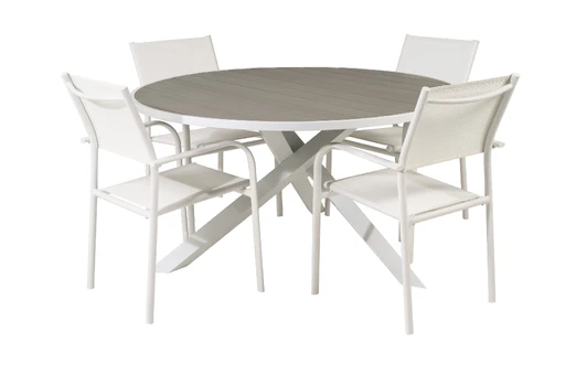 Parma Table ø 140 - White/Grey - Santorini Arm Chair (Stackable) - White Alu / White Textilene 4