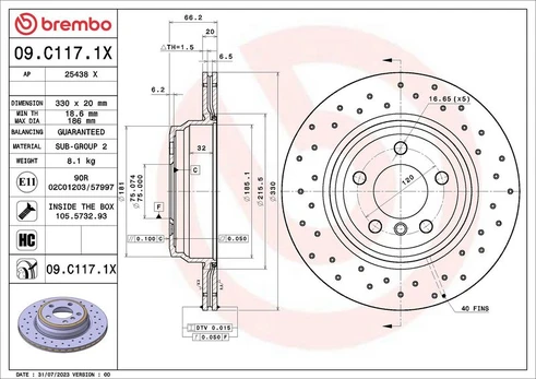 Stabdžių diskas BREMBO 09.C117.1X