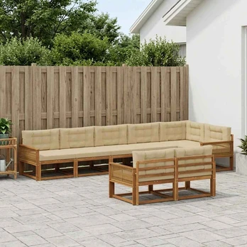 Lauko sofos komplektas su pagalve 8 pcs Natūralus ir bežinis