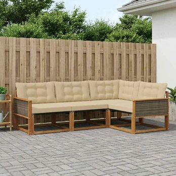 Lauko sofos komplektas su pagalve 4 pcs Natūralus ir bežinis