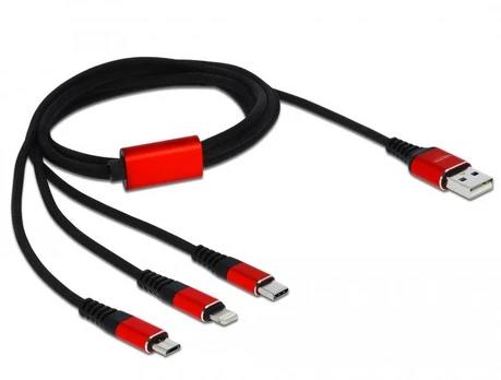 DELOCK USB įkrovimo kabelis 3 in 1, skirtas Lightning / Micro USB / USB Type-C 1m