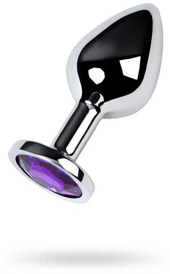 Sidabrinis anal plug TOYFA Metal,with a amethyst colored gem