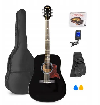 Akustinės gitaros rinkinys Max, derintuvas, dirželis / juoda