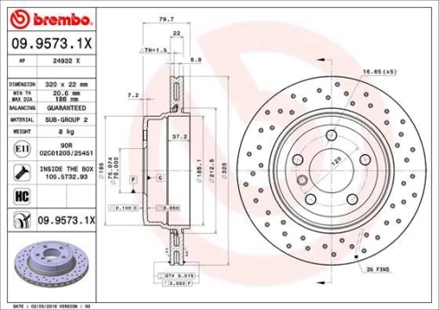 Stabdžių diskas BREMBO 09.9573.1X
