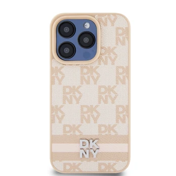 Dėklas DKNY PU Leather Checkered Pattern and Stripe Case for iPhone 13 Pro Rožinė
