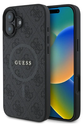 Dėklas Guess PU Leather 4G Colored Ring MagSafe Apple iPhone 16 juodas