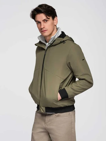 Men's lightweight jacket with hood and mesh lining - olive V2 C640
