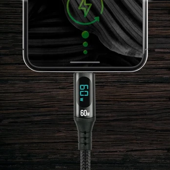 everActive USB-C / USB-C PD kabelis su ekranu, 1 m, 60 W, 3 A