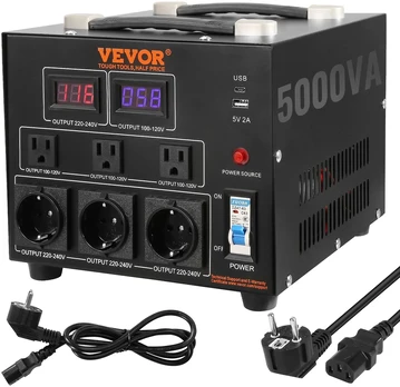 Įtampos keitiklis 110V-220V. 5000VA. 6 lizdai. USB 5V