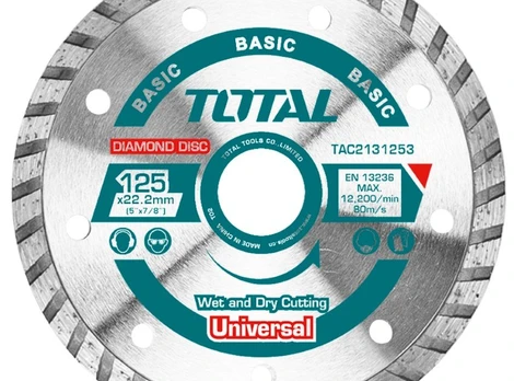 Deimantinis pjovimo diskas TOTAL, Turbo, sausam, šlapiam pjovimui, 125x22 mm, segmento plotis 7,5 mm