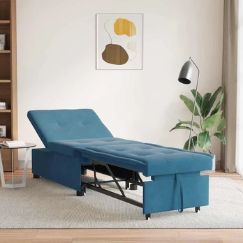 Sofa Lova 3-in-1 Ištraukiamas Dizainas Mėlynas Aksomas