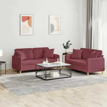 Sofa Sofos komplektas su pagalvėmis, 2 dalių, vyno, audinys