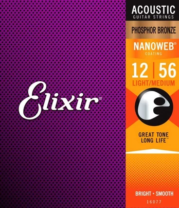 Elixir Strings Eliksyras 16077 NanoWeb Phosphor Bronze 12-56 - Struny do gitary akustycznej