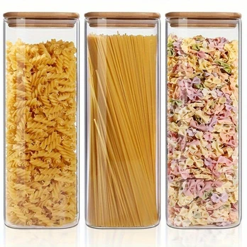 stiklinė talpa, 3vnt kvadratinis sandarus stiklainis-2100ml