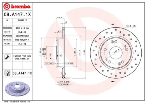 Stabdžių diskas BREMBO 08.A147.1X