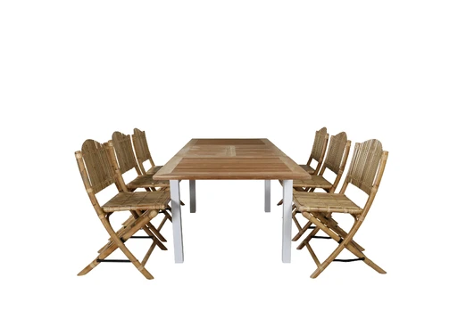 Panama Table 160/240 - White/Teak+Cane Foldable dining Chair - Bamboo / Grey Cushion_6