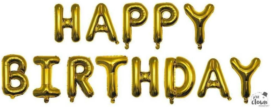 Folinis balionas raidės "HAPPY BIRTHDAY" auksinis 30 cm