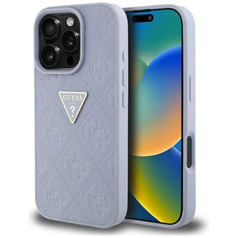 Dėklas Guess Hot Stamp 4G Pattern Triangle Metal Logo do iPhone 16 Pro violetinė