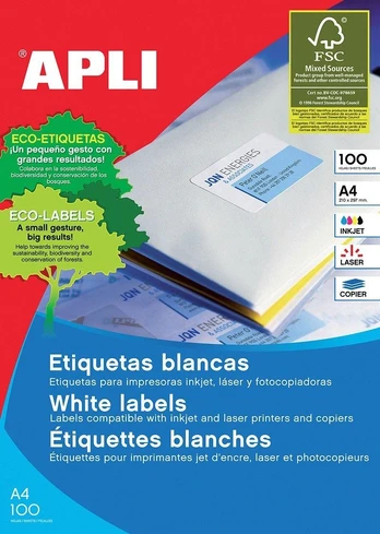 Lipnios etiketės Apli 1299 105 x 29 mm 100 Paklodės Balta
