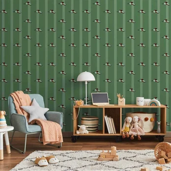 Artgeist Tapetas - Sports Whistles - Repeating pattern on a striped žalias background.