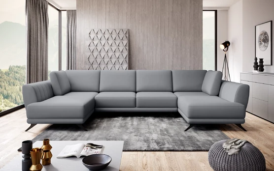 Kampinė sofa Larco Poco 4, pilka, 191 x 362 cm x 90 cm