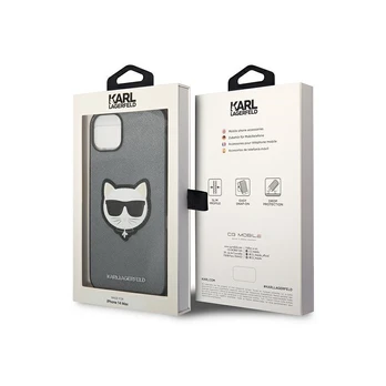 Dėklas Karl Lagerfeld Saffiano Choupette Head Patch KLHCP14MSAPCHG iPhone 14 Plus Sidabrinis