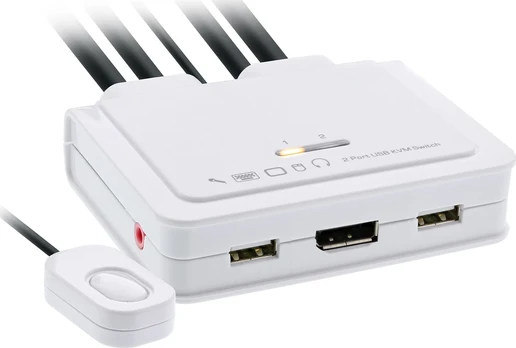 Przełącznik InLine® KVM Switch, 2-port, USB-C + DisplayPort to DisplayPort 1.2, 4K, with audio, integrated cable