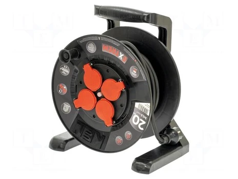 Extension lead | 3x2.5mm2 | reel,with non-rotating sockets | black