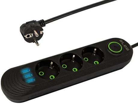 Išpardavimas // 98-213# Przedłużacz sieciowy ps-320 3-gniazda 3xusb 2m czarny 2x1mm