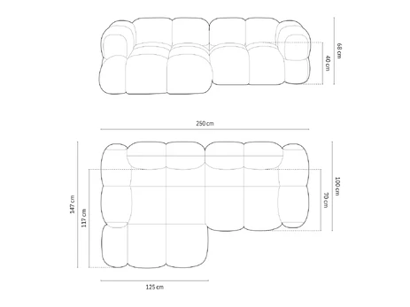 Left Corner Sofa, "Loretto", 3 Seats, 250x147x68 Made in Europe
