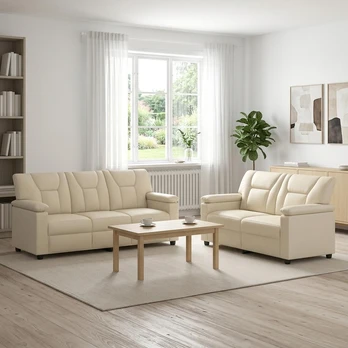 Sofa Sofos komplektas 2 vnt. Kreminė Dirbtinė oda