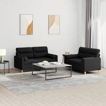 Sofa Sofos komplektas su pagalvėmis, 2 dalių, juodas, audinys