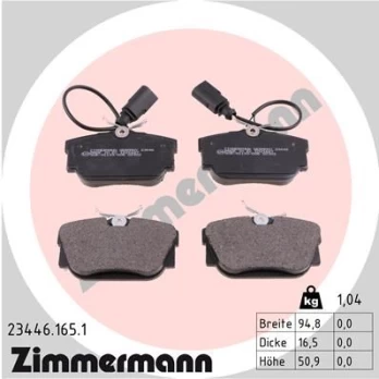 Stabdžių trinkelių rinkinys, diskinis stabdys ZIMMERMANN 23446.165.1