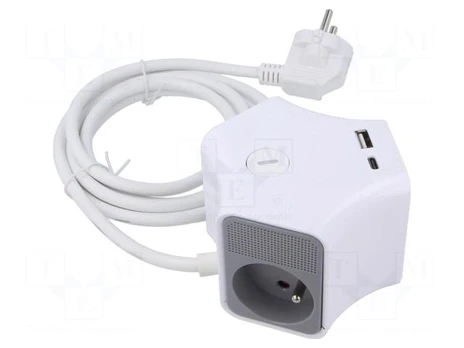 Extension lead | 3x1.5mm2 | Schuko | Sockets: 5 | PVC | white | 2m | 16A