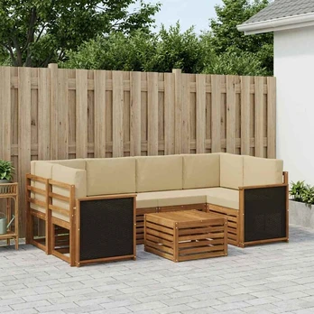 Lauko sofos komplektas su pagalve 7 pcs Natūralus ir bežinis