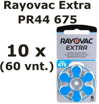 Rayovac Extra elementai klausos aparatams PR44 675, 60 vnt.