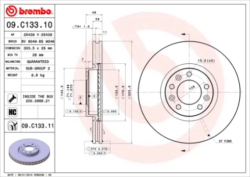 BREMBO 09.C133.11 Brake Disc