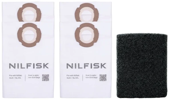 4 flisinės dulkių siurblio maišeliai, skirti Nilfisk Multi I 16 ir 20