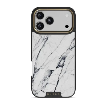 Satin White - Marble iPhone 17 Pro Max Case, Elite Dark (MagSafe) / Gold