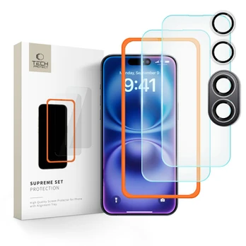 Tech-Protect Grūdintas stiklas TECH-PROTECT SUPREME SET 3-PACK IPHONE 16 CLEAR